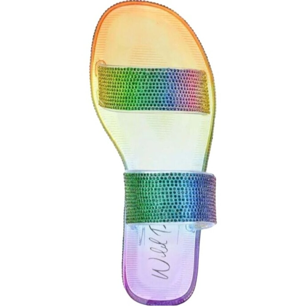 NEW Wild‎ Pair Juba Embellished Pool Side Jelly Sandals in Rainbow Bling Size 7